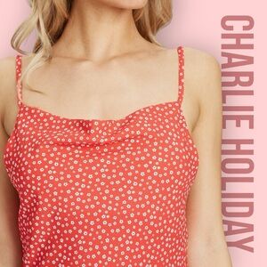 Charlie Holiday Red Floral Print Mini Dress Sundress Cottagecore Casual